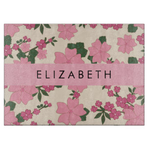 Pink Flowers, Pattern Of Flowers, Your Name Cutting Board