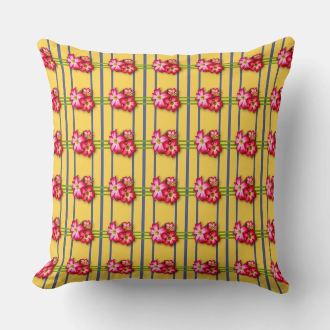 Pink Flowers Pattern on Yellow Throw Pillow (Front)