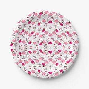 Pink Flowers Pattern Paper Plate