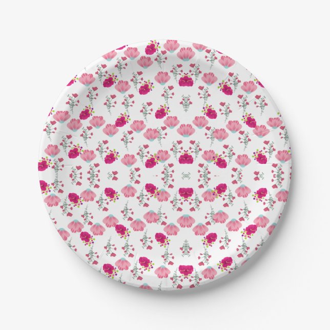 Pink Flowers Pattern Paper Plate (Front)