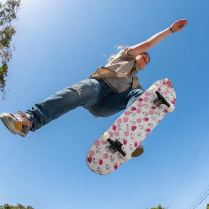 Pink Flowers Pattern Skateboard