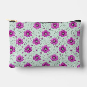 Pink Flowers Pattern With Droplets Accessory Pouch