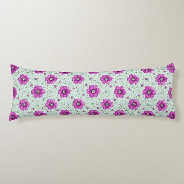 Pink Flowers Pattern With Droplets Body Cushion (Front)