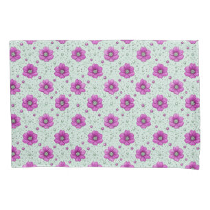 Pink Flowers Pattern With Droplets Pillowcase