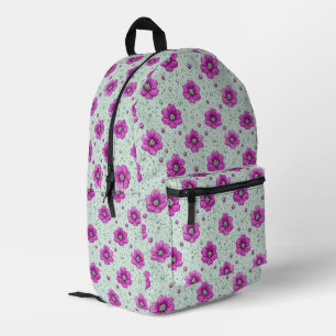Pink Flowers Pattern With Droplets Printed Backpack