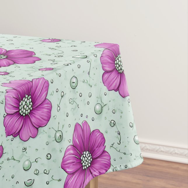 Pink Flowers Pattern With Droplets Tablecloth (In Situ)