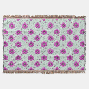 Pink Flowers Pattern With Droplets Throw Blanket