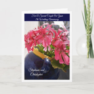 Pink Flowers Personalised 7th Wedding Anniversary Card