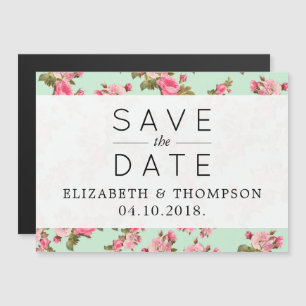 Pink Flowers, Pink Roses, Floral Save The Date Magnetic Invitation