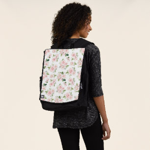 Pink Flowers, Pink Roses, Watercolor Flowers Backpack
