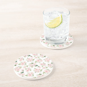 Pink Flowers, Pink Roses, Watercolor Flowers Coaster