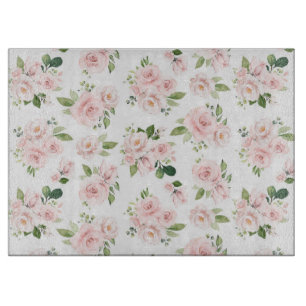 Pink Flowers, Pink Roses, Watercolor Flowers Cutting Board