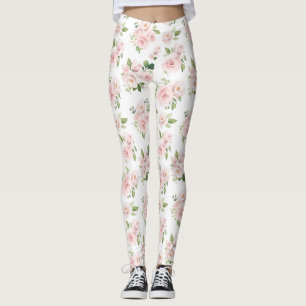 Pink Flowers, Pink Roses, Watercolor Flowers Leggings