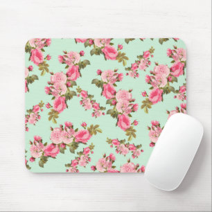 Pink Flowers, Pink Roses, Watercolor Flowers Mouse Pad