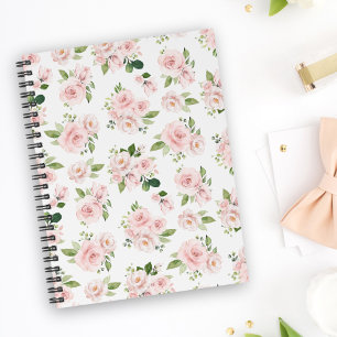 Pink Flowers, Pink Roses, Watercolor Flowers Notebook
