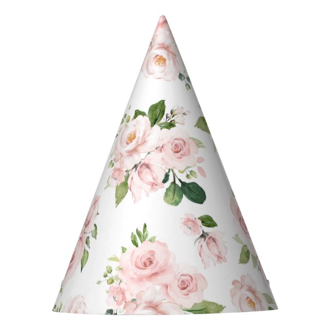Pink Flowers, Pink Roses, Watercolor Flowers Party Hat (Front)
