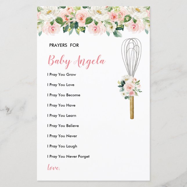 Pink Flowers Prayers for Baby Greenery Floral (Front)