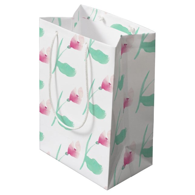 Pink Flowers Pretty Abstract Medium Gift Bag (Back Angled)