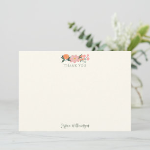 Pink Flowers Pretty Botanical Custom Bridal Shower Thank You Card