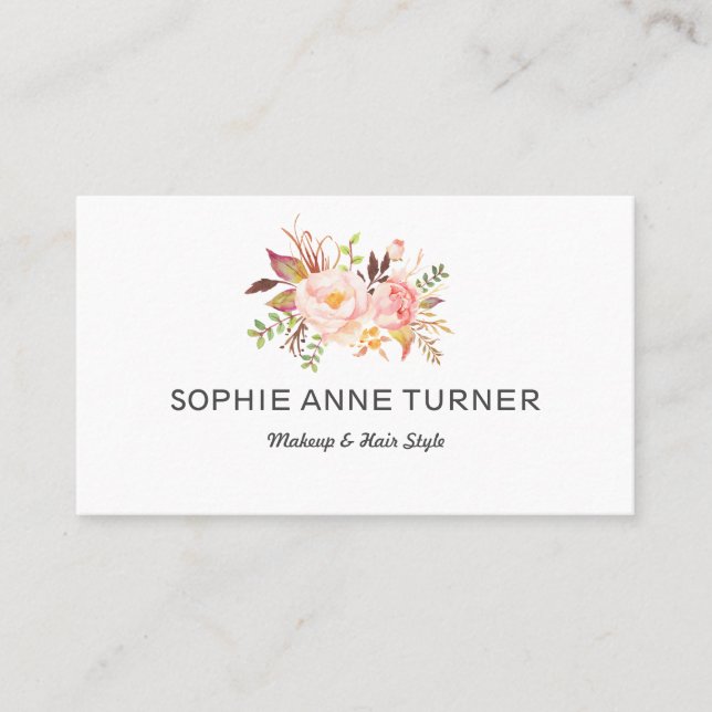 Pink Flowers Professional Makeup Hair Style Business Card (Front)