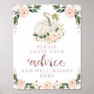 Pink Flowers Pumpkin Baby Shower Advice Sign