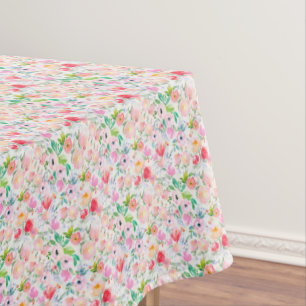 Pink flowers purple white pastels tablecloth