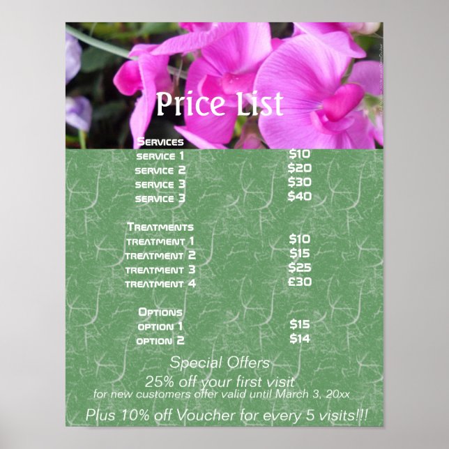 Pink flowers  Reiki zen services price list Poster (Front)