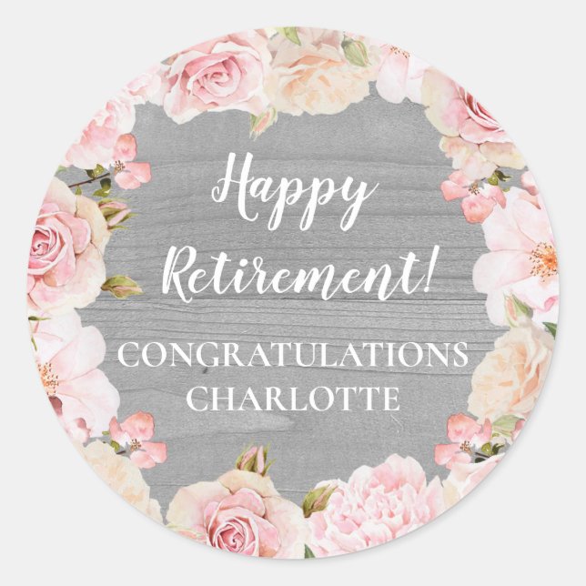 Pink Flowers Retirement Party Favour Tag (Front)