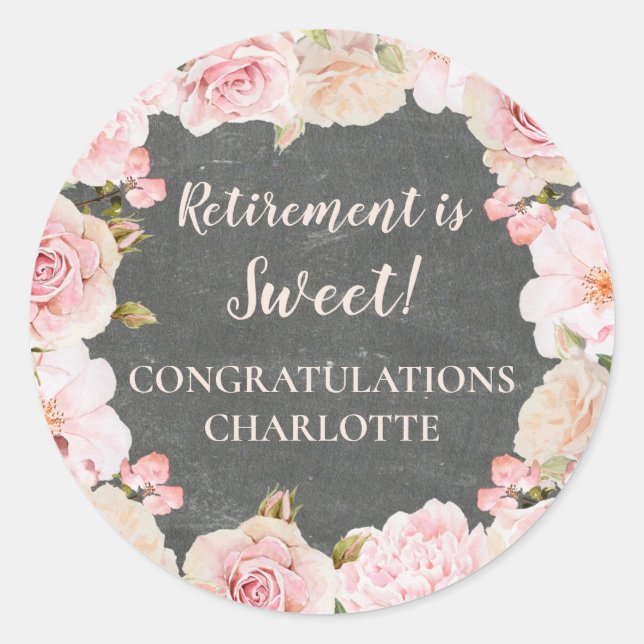 Pink Flowers Retirement Party Favour Tag (Front)