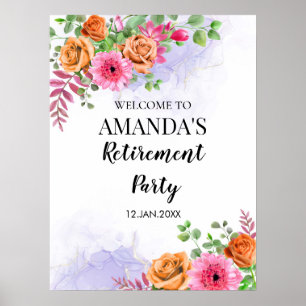 Pink Flowers Retirement Party Welcome Sign