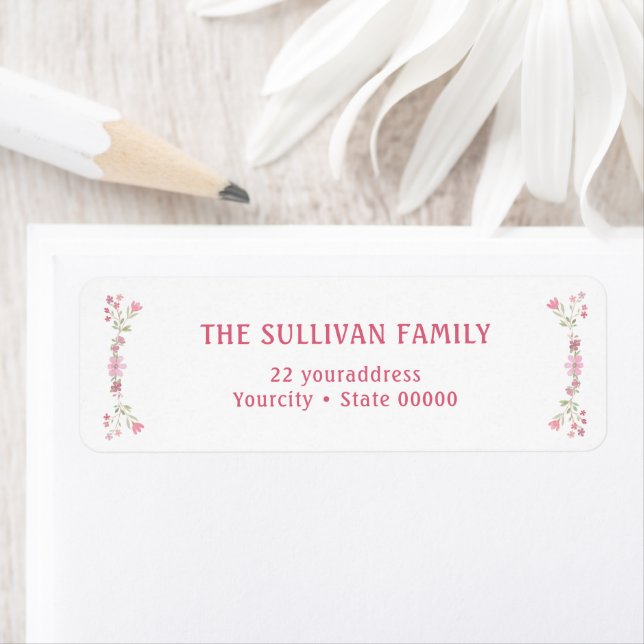 Pink flowers return address label (Insitu)