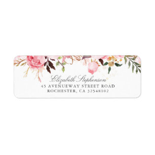 Pink Flowers Return Address Label