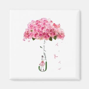 Pink Flowers Ribbon Breast Cancer Awareness Fighte Magnet