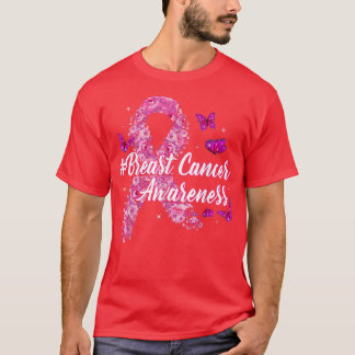 Pink Flowers Ribbon Breast Cancer Awareness  T-Shirt