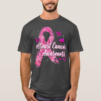 Pink Flowers Ribbon Breast Cancer Awareness  T-Shirt