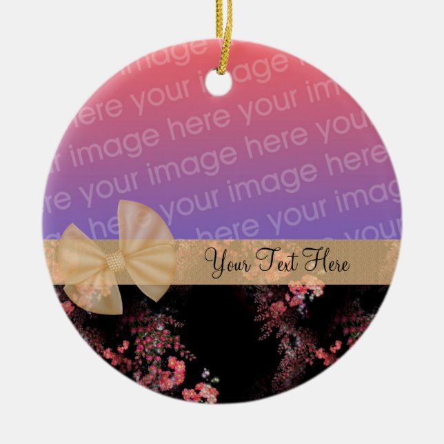 Pink Flowers Ribbon Photo Ornament (Front)