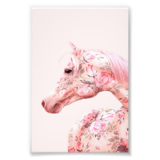 Pink Flowers Riding Horse | Aesthetic Artwork Photo Print