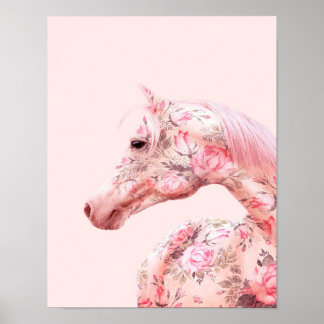 Pink Flowers Riding Horse | Aesthetic Artwork Poster