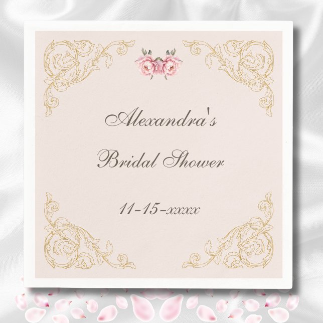 Pink Flowers Rococo Vintage Peony Bridal Shower Napkin (Creator Uploaded)