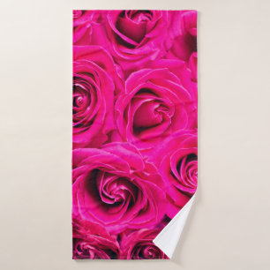 Pink flowers roses background bath towel