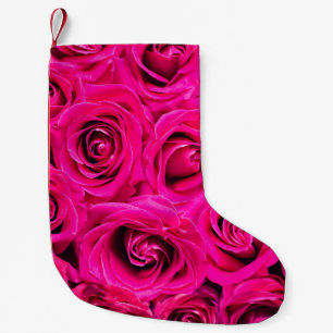Pink flowers roses background small christmas stocking