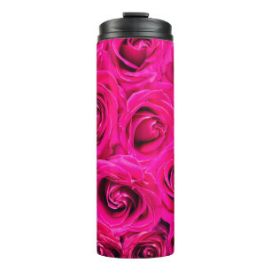 Pink flowers roses background thermal tumbler