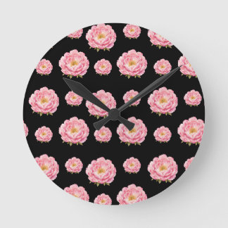 Pink Flowers  Round Clock