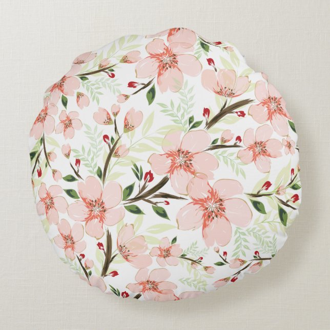 Pink flowers round cushion (Back)