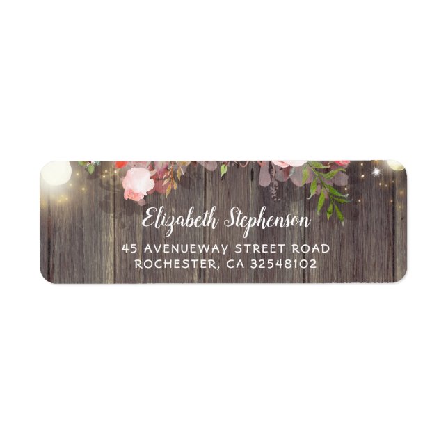 Pink Flowers Rustic Return Address Label (Front)