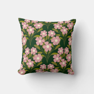 Pink Flowers Sage Green Leaves pattern Cushion