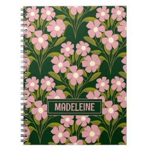 Pink Flowers Sage Green Leaves pattern  Notebook