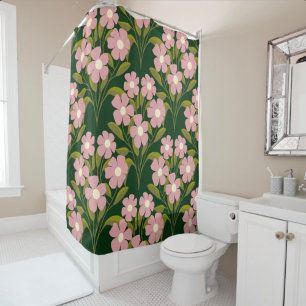 Pink Flowers Sage Green Leaves pattern  Shower Curtain