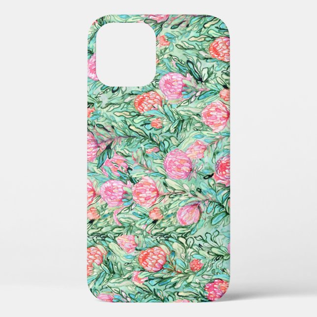 Pink flowers, sage green, seamless. Case-Mate iPhone case (Back)