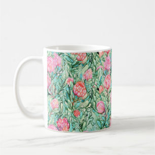 Pink flowers, sage green, seamless. coffee mug
